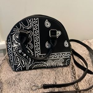 black and white bandana print purse